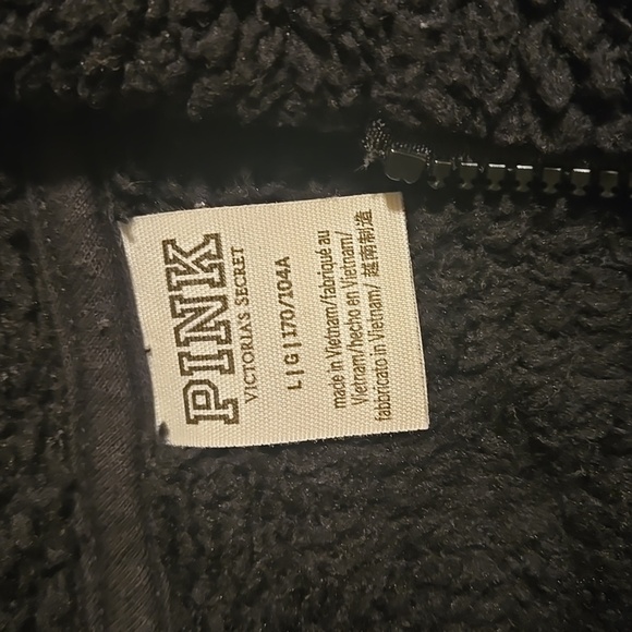 PINK Women's Quarter Zip Pullover Teddy Sweater Black Size L - Picture 7 of 8